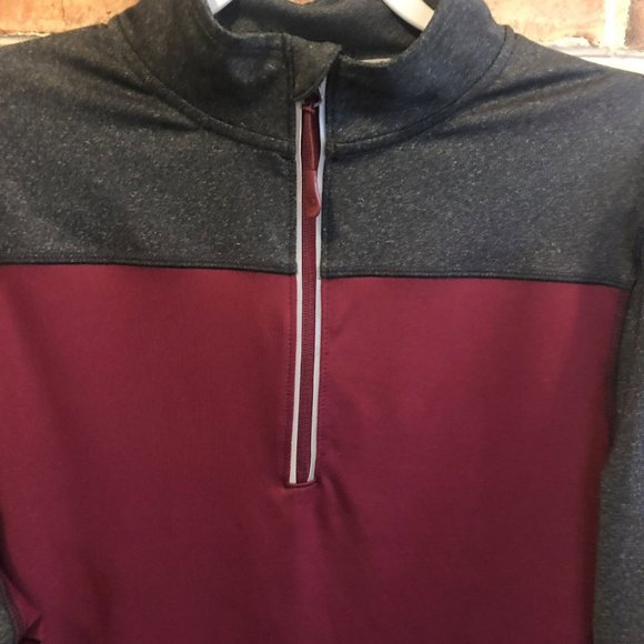 Jockey Sport Mens L 1/4 Zip Pullover LS Maroon Gray Reflective High Neck - Picture 2 of 7